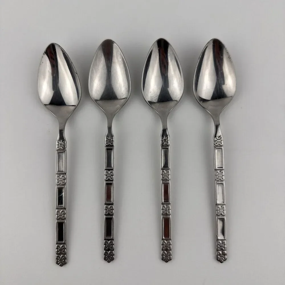 Vtg Lot 4 Madrid No Black Accent Teaspoons Oneida Community Stainless Flatware